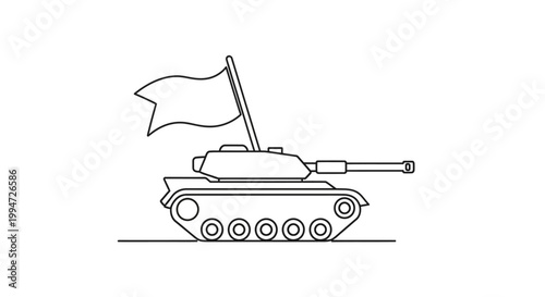 Military Tank with Flag Illustration.