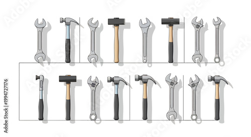 Wrenches and hammers on rack.