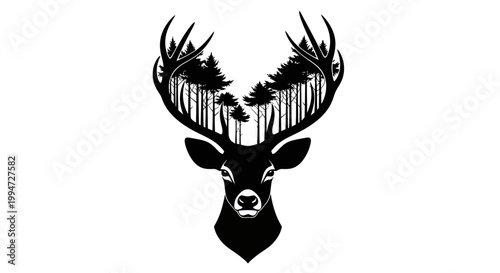 Deer head with large antlers silhouette.