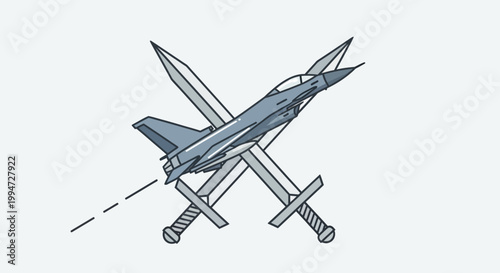 Fighter Jet with Crossed Swords Illustration.