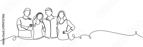 Continuous one line people group art drawing single business couple. Group people team vector diverse together award friendship talking office women concept meeting happy different guy sales character