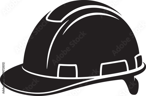 Black and white silhouette of a hard hat with white trim details safety helmet construction