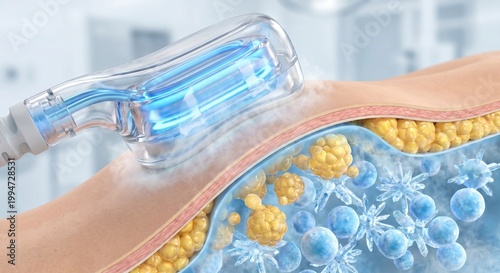Cryolipolysis applicator freezing fat cells on skin surface