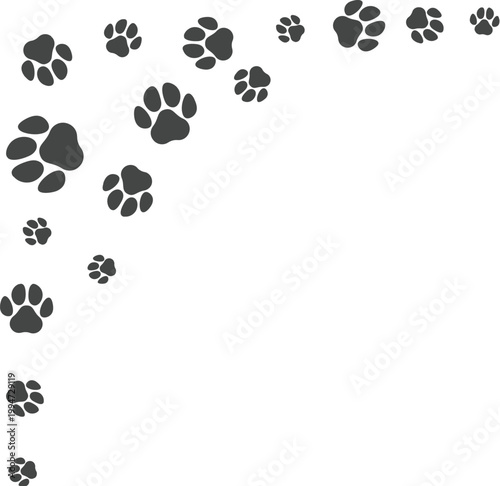 Animal footprints icon set forming creative shapes including heart and patterns on white background. Variety of paw and bird tracks ideal for wildlife themes, nature design.