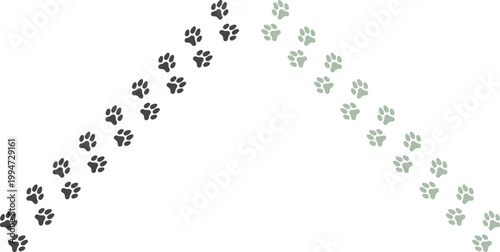 Animal footprints icon set forming creative shapes including heart and patterns on white background. Variety of paw and bird tracks ideal for wildlife themes, nature design.