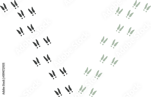 Animal footprints icon set forming creative shapes including heart and patterns on white background. Variety of paw and bird tracks ideal for wildlife themes, nature design.