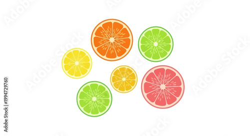 Colorful citrus fruits arranged on white background