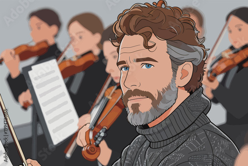 Male Conductor Directing Violin Section