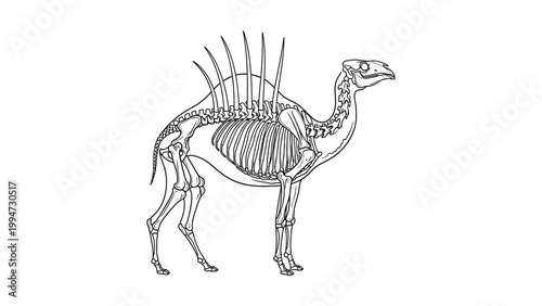 An illustration shows a camel's skeleton standing alone in a neutral environment.