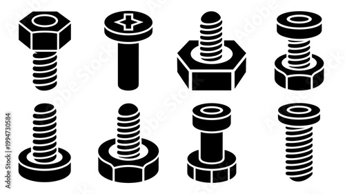 Bold geometric hardware icons on white – Great for tool brand logos, heavy machinery interfaces, or construction marketing.