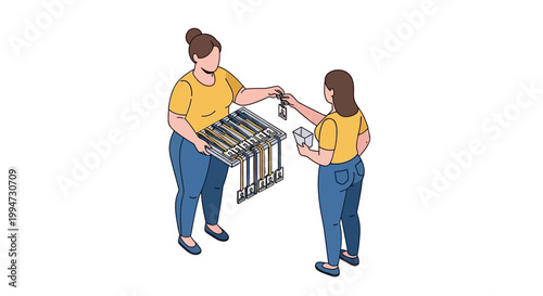 Two women shopping for clothing racks and hangers in store.