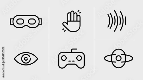 Minimalist VR immersion and haptic icons – Ideal for user experience (UX) design, VR training modules, or innovative tech portfolios.