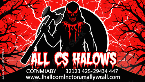 Halloween poster with zombie and vampire in horror style