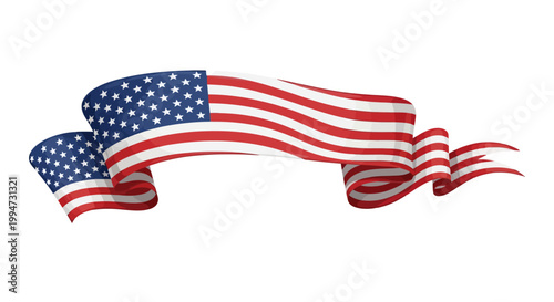 Waving American flag on white background symbol of freedom