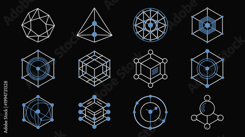 Neon accent quantum computing and data icons – Ideal for futuristic tech portfolios, quantum hardware guides, or science fiction UI.