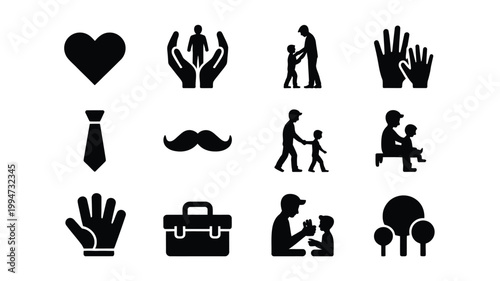 Vector illustration of black silhouettes depicting family love relationships and daily life