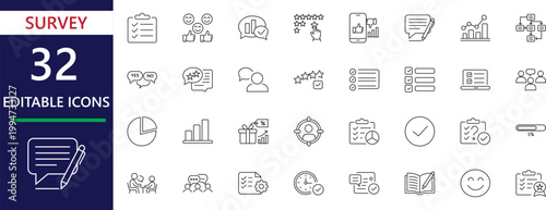 Survey editable outline Icon Set  for customer satisfaction surveys, feedback, review, marketing, rating , and more icon 