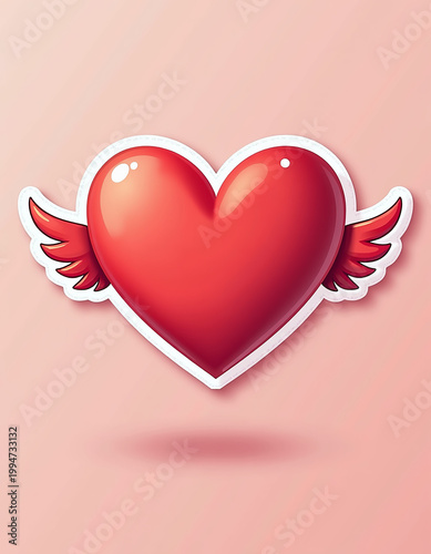 Cute Winged Heart Sticker with Blush Pink Background