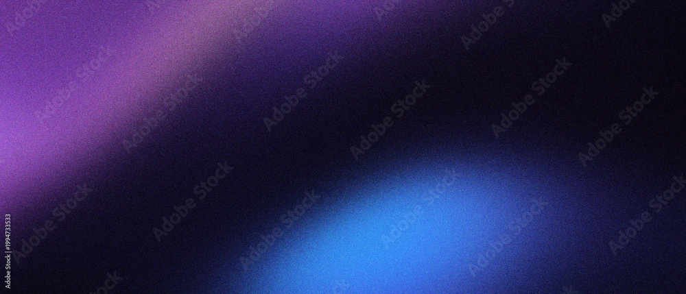 Fototapeta premium Abstract grainy gradient background with purple and blue light leaks, dark cinematic texture with soft neon glow, atmospheric blurry backdrop for modern digital art and creative web design.