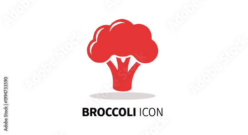 Vibrant Red Broccoli Icon on White Background for Design.