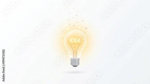 A glowing light bulb with the word 'IDEA' inside, emitting a golden light against a white background.