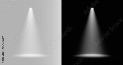 Bilde på lerret Spotlight illumination with single vertical white beam and soft realistic studio