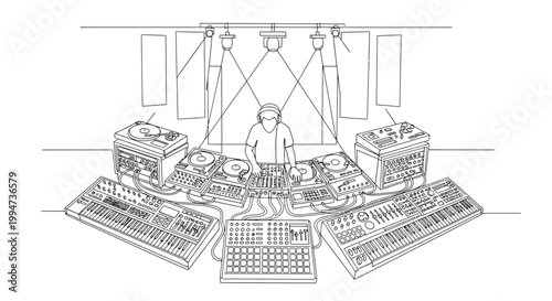 Sound engineer working at mixing console.