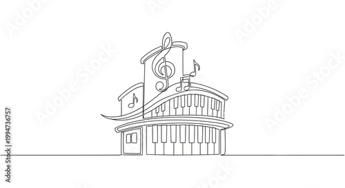 Theatre Building with Music Notes.