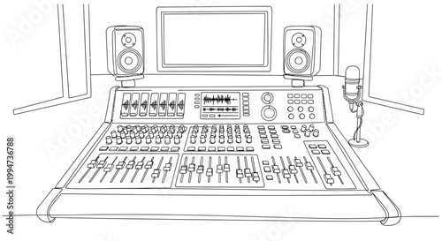 Sound mixing board with equipment.