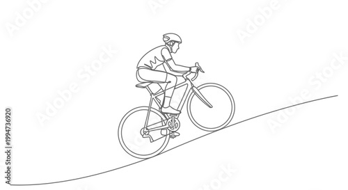 Man riding bicycle on sloping road.