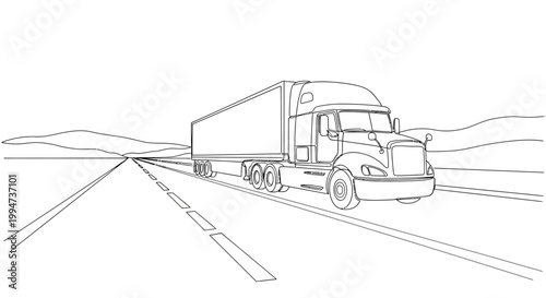 Semi Truck on Railroad Tracks Moving.