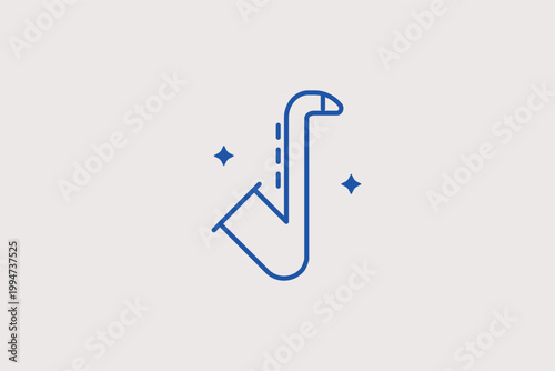 Saxophone line icon for jazz melodies and woodwind instrument catalogs. Elegant illustration for jazz club logos and blues music event flyers.