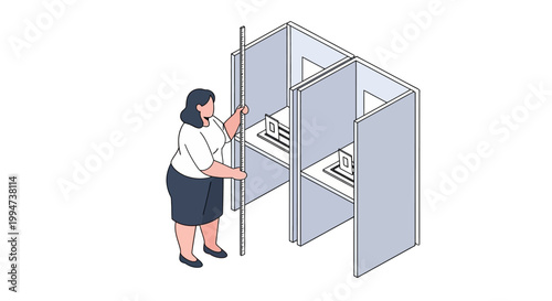 Woman casting vote inside a voting booth during election day.