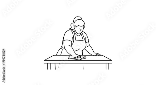 Woman Cleaning Table Surface with Cloth, Domestic Chores.
