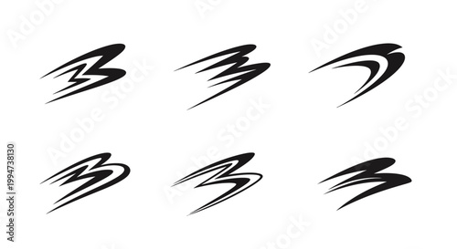Set of black abstract speed and motion icons