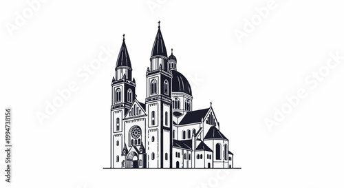 Ornate church with twin spires, domed roof, and Gothic architectural details
