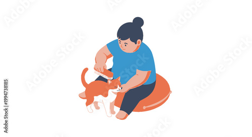 Woman Comforting a Ginger Cat with Affectionate Grooming.