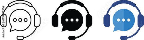 Customer support icon with headset and chat bubble. Online help service, call center communication, client assistance, technical support, customer care, contact service, and digital support desk conce