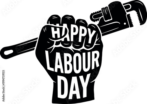 Happy labour day fist with wrench