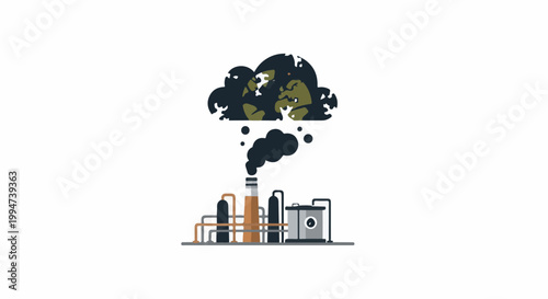 Industrial factory emitting dark smoke forming grotesque figures in the sky