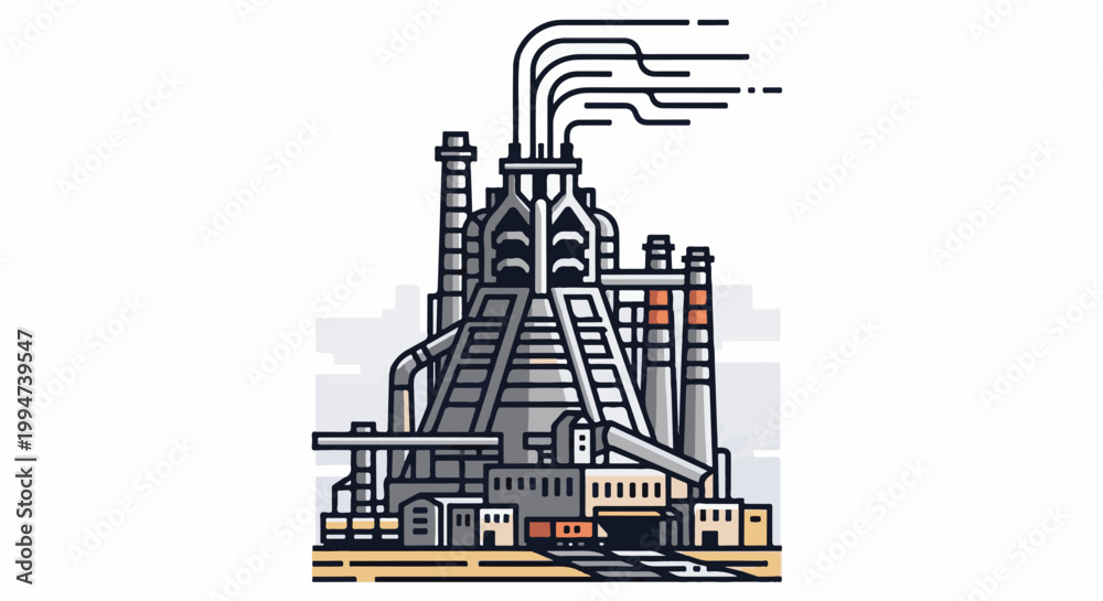 Obraz premium Industrial complex with towering structures and smoke stacks