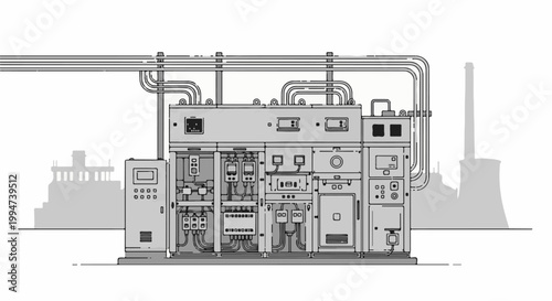 Industrial control system with complex wiring and industrial background