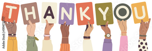 Gratitude Expressed: A collective of diverse hands holding letters spelling thank you, expressing appreciation and recognition. Appreciation, thankfulness concept, gratitude expression.