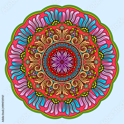 mandala round pattern, colourful flower, vintage decorative elements. oriental pattern, vector illustration. Islam, Arabic, Indian, Moroccan, Spain, Turkish, Pakistan, Chinese, mystic, ottoman motifs