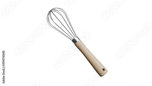 Wooden Handle Kitchen Whisk on Black Background