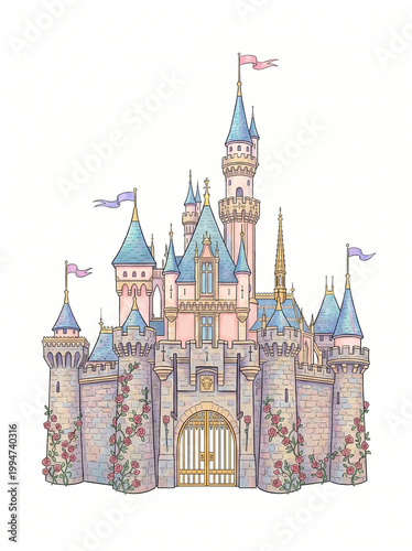 Fairytale pink castle for the princess. Isolated on a white background.	