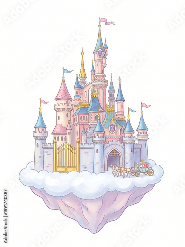 Fairytale pink castle for the princess. Isolated on a white background.	