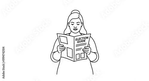 Woman Reading Election Guide - Informed Citizen Engaged in Voting Process.