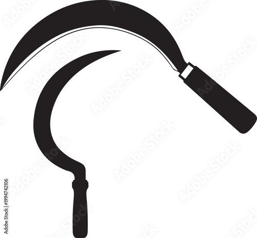 Two black sickles on a white background scythe tool