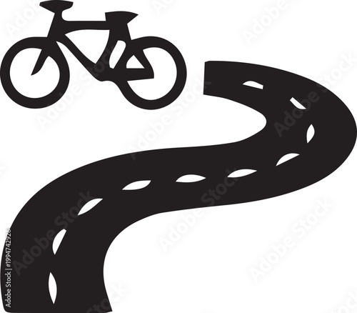 Silhouette of Bicycle Route: A sleek silhouette of a bicycle gracefully navigates a winding path, its presence embodying the spirit of cycling and the freedom of the open road. 